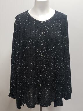 J.Jill Black Button-Front Polka Dot Blouse Women's Size 2X Flowy Effortless